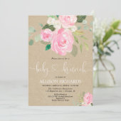 Invitation Rustique bébé brunch fille douche rose floral (Debout devant)