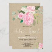 Invitation Rustique bébé brunch fille douche rose floral (Devant / Derrière)
