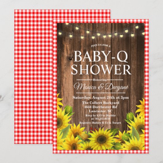 Invitation Rustique Bébé Q Fête Prénatale BBQ Tour (Devant / Derrière)