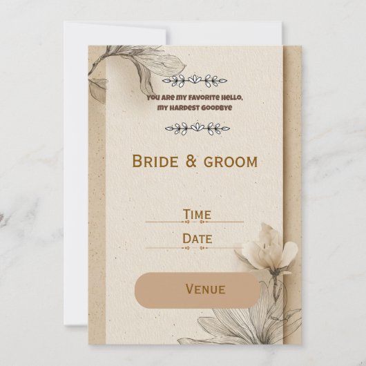 Invitation Rustique Beige Fleurs Invitation de Mar (Devant)
