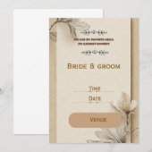 Invitation Rustique Beige Fleurs Invitation de Mar (Devant / Derrière)