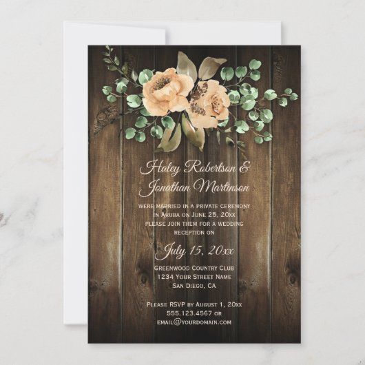 Invitation Rustique Beige Latte Rose Grange Réception En Bois (Devant)