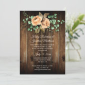 Invitation Rustique Beige Latte Roses Bois de Grange Réceptio (Debout devant)