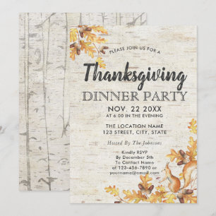 Invitation Rustique Birch Acorns Chêne Feuille Thanksgiving