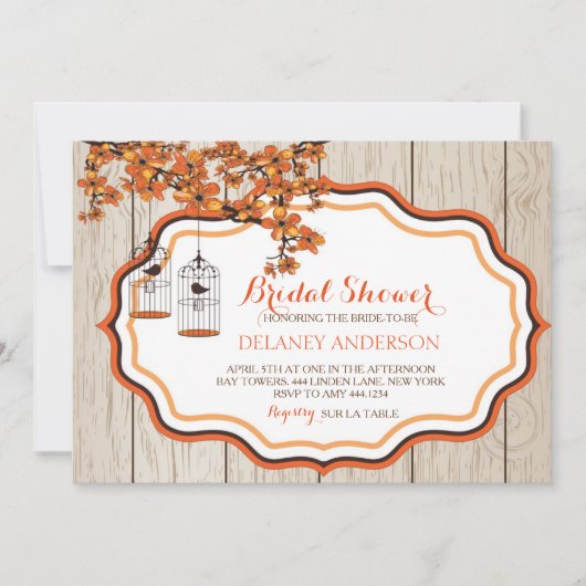 Invitation Rustique Birdcage florale Douche nuptia (Devant)