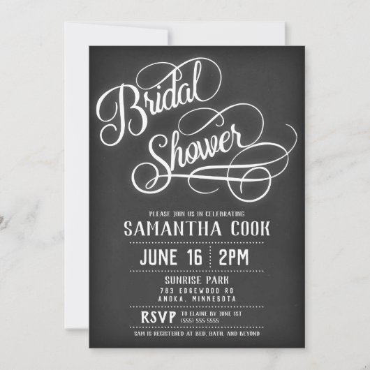 Invitation Rustique Blackboard Bridal Showback (Devant)