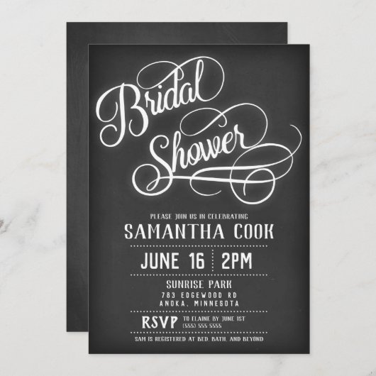 Invitation Rustique Blackboard Bridal Showback (Devant / Derrière)