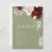 Invitation Rustique Blanc & Bourgogne Floral Vert Bridal Brun (Devant)
