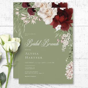 Invitation Rustique Blanc & Bourgogne Floral Vert Bridal Brun
