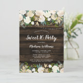 Invitation Rustique Blanc Floral Lights Sweet 16 (Debout devant)