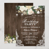 Invitation Rustique Blanc Floral Lumières Fête Anniversaire (Devant / Derrière)