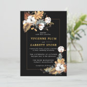 Invitation Rustique Blanc Floral Or Automne Feuilles Mariage (Debout devant)