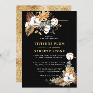 Invitation Rustique Blanc Floral Or Automne Feuilles Mariage