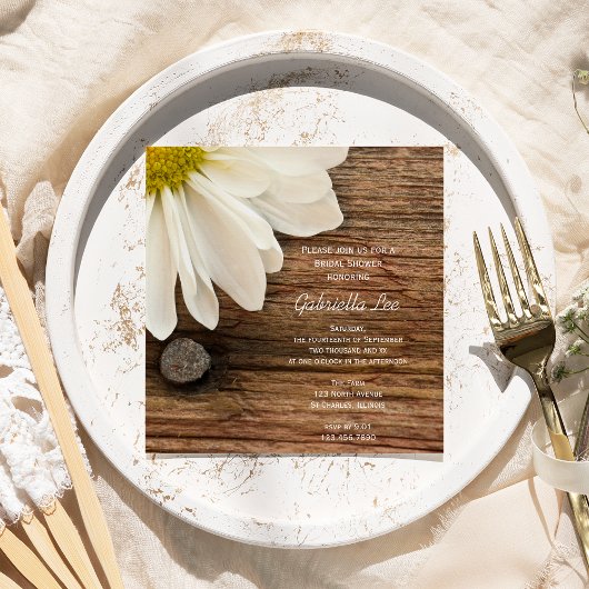 Invitation Rustique blanc marguerite grange bois Fête des mar