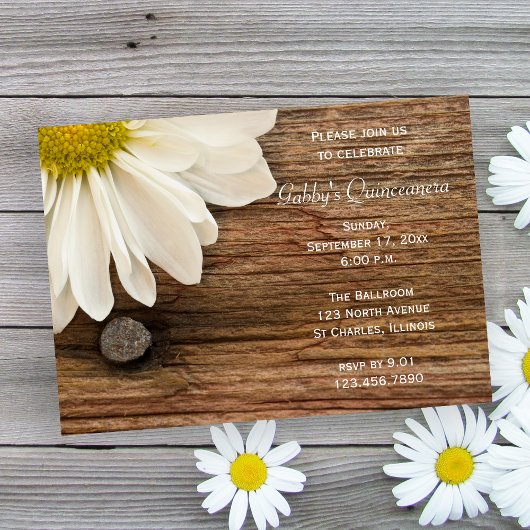 Invitation Rustique blanc marguerite grange bois pays Quincea