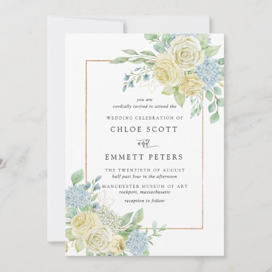 Invitation Rustique Blanc Rose bleu Hydrangea Mariage Floral (Devant)