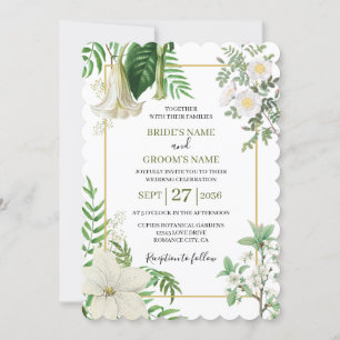 Invitation Rustique blanc vert aquarelle Mariage or Floral