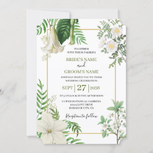 Invitation Rustique blanc vert aquarelle Mariage or Floral