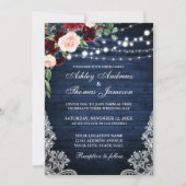 Invitation Rustique Bleu Bois Bourgogne Bleu Floral Mariage (Devant)