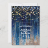 Invitation Rustique Bleu Bois de Grange Côtière Bokeh Fête de (Devant)