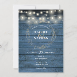 Invitation Rustique Bleu Chaîne Lumière Mariage Garland
