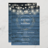 Invitation Rustique Bleu Chaîne Lumière Mariage Garland (Devant / Derrière)