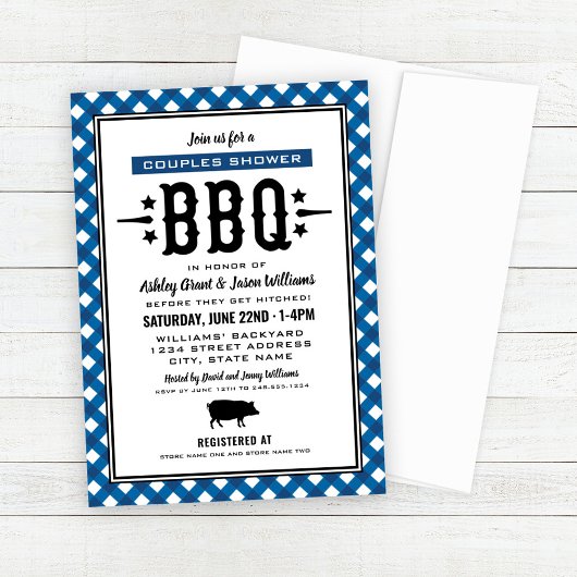 Invitation Rustique Bleu En vichy Mariage Couples Douche BBQ