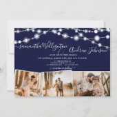 Invitation Rustique bleu marine lumières script 4 photos mari (Dos)
