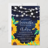 Invitation Rustique bleu marine lumières tournesol mariage (Devant)