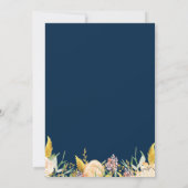 Invitation Rustique bleu marine pêche peonies bouquet mariage (Dos)