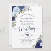 Invitation Rustique bleu Rose Boho Floral Mariage (Devant)