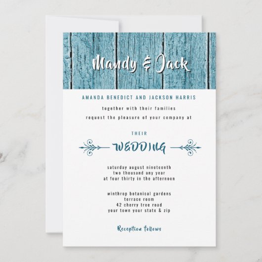Invitation Rustique Bleu Shiplap Bois élégant Mariage moderne (Devant)