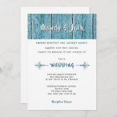 Invitation Rustique Bleu Shiplap Bois élégant Mariage moderne (Devant / Derrière)