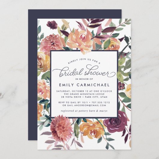 Invitation Rustique Bloom Bridal Showback (Devant / Derrière)