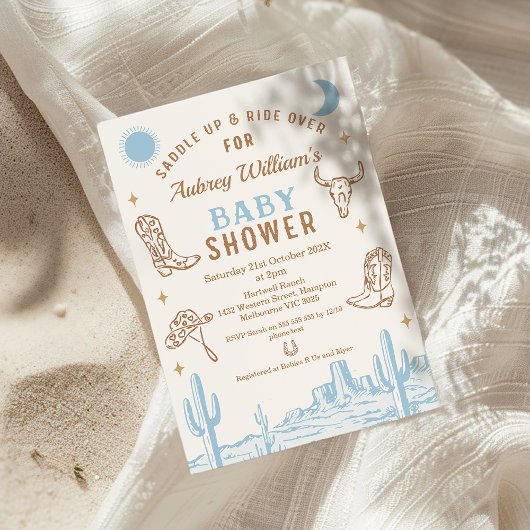 Invitation Rustique Blue Desert Boys Cowboy Baby shower