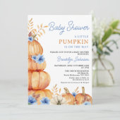 Invitation Rustique Blue Floral Petit Baby shower Citrouille (Debout devant)