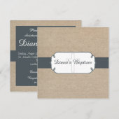 Invitation Rustique Blue Grey & Beige Burlap Baptême Invitati (Devant / Derrière)