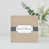 Invitation Rustique Blue Grey & Beige Burlap Baptême Invitati (Debout devant)