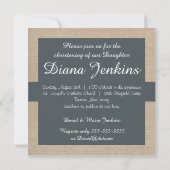 Invitation Rustique Blue Grey & Beige Burlap Baptême Invitati (Dos)