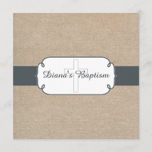 Invitation Rustique Blue Grey & Beige Burlap Baptême Invitati