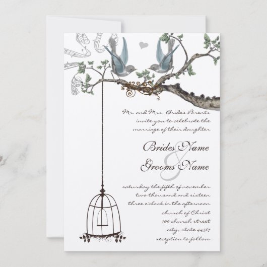 Invitation Rustique Bluebird Birdcage Mariage Inviter (Devant)