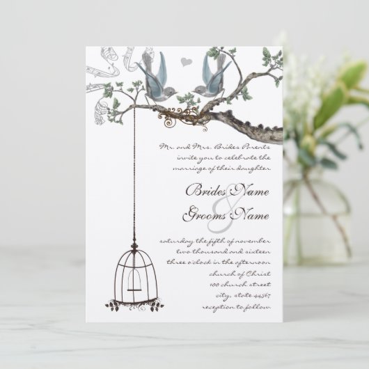 Invitation Rustique Bluebird Birdcage Mariage Inviter (Debout devant)