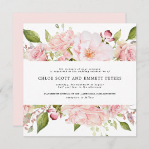 Invitation Rustique Blus rose Rose Carré Mariage