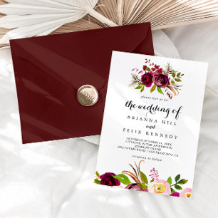 Invitation Rustique Blush Bourgogne Floral Le Mariage De