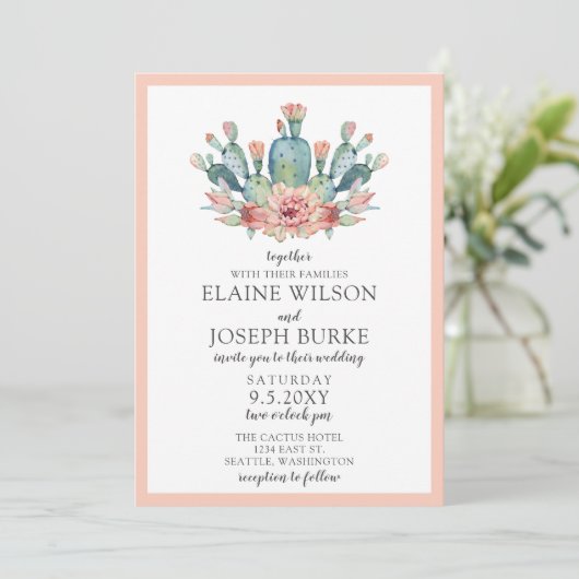 Invitation Rustique Blush Cactus Botanique Nature Mariage du  (Debout devant)