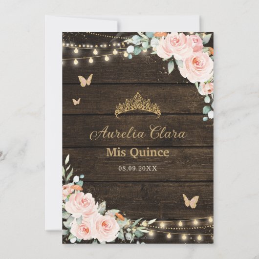 Invitation Rustique Blush Floral Enchanted Forest Quinceanera (Dos)