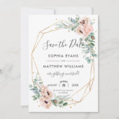 Invitation Rustique Blush Floral Eucalyptus Or Enregistrer la (Devant)