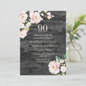 Invitation Rustique Blush rose & blanc Floral 90e anniversair (Debout devant)