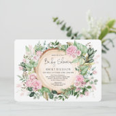 Invitation Rustique Blush rose Fleur vert Baby shower fille (Debout devant)