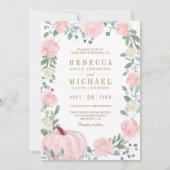 Invitation Rustique Blush rose Floral Citrouille QR Code Mari (Devant)